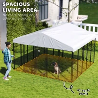PawHut Welded Wire Outdoor Dog Kennel with 360° Rotating & 4 Levels Adjustable Bowls, Waterproof Cover, 9.8' x 9.8' x 6.8'(m-4)