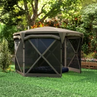 Outsunny 11 x 11ft Pop Up Gazebo Screen Tent with Removable Roof Cover, Roll-up Wind Panels for Camping, Backyard, Brown(m-8)