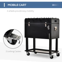 Outsunny 68QT Patio Cooler Ice Chest with Foosball Table Top, Portable Poolside Party Bar Cold Drink Rolling Cart on Wheels with Tray Shelf Black(m-5)