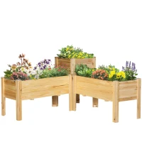 Outsunny Raised Garden Bed Set of 3, Wood Planter Box, Outdoor Freestanding Garden Boxes for Fruit Vegetable Flower Herb(m-2)