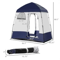 Outsunny Two Room Pop Up Shower Tent with Shower Bag, Floor and Carry Bag, Blue(m-3)