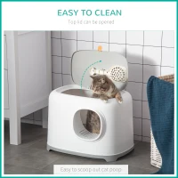 PawHut Cat Litter Box with Anti-Sand Tunnel, Scoop, Open Top, Odor Control & Easy to Clean, White(m-6)