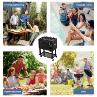 Outsunny 68QT Patio Cooler Ice Chest with Foosball Table Top, Portable Poolside Party Bar Cold Drink Rolling Cart on Wheels with Tray Shelf Black(m-9)