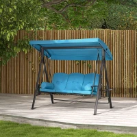 Outsunny Outdoor Patio 3-Person Steel Canopy Cushioned Seat Bench Swing with Included Side Trays & Padded Comfort, Light Blue(m-8)