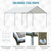 Outsunny 10' x 20' Carport Heavy Duty Galvanized Car Canopy with Included Anchor Kit, 3 Reinforced Steel Cables, White(m-5)