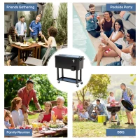Outsunny 80 Quart Rolling Cooler Cart Portable Patio Ice Beer Beverage Cooling Bin for Outdoor Party w/ Bottle Opener & Storage Shelf Black(m-7)