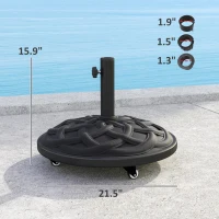 Outsunny Round Patio Umbrella Base with Wheels, 44 lbs Resin Umbrella Stand Base, Heavy Duty Patio Umbrella Holder for 1.3"/1.5"/1.9" Umbrella Poles for Outdoor, Lawn, Poolside, Black(m-3)
