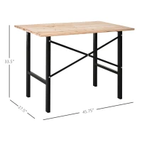 HOMCOM 46" Workbench Table Fir Wood Top, Heavy-Duty Steel X-Shape Bracket Work Table High Stability Workstation, Easy Assembly for Garage Kitchen Office(m-3)