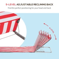 Outsunny Set of 2 Beach Lounge Chair Sun Lounger, Folding Ground Beach Mat w/ Adjustable Back, Steel Frame, Head Pillow and Carry Bag for Backyard Lakeside, Red and White(m-4)