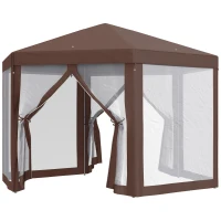 Outsunny 13' x 11' Hexagonal Party Tent, Canopy Tent with Nettings, Zipped Doors for Garden, Patio, Outdoor, Brown(m-11)