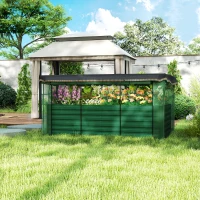 Outsunny Galvanized Steel Planter Box with Crop Cage and Shade Cloth, Raised Garden Bed for Flowers, Veggies and Herbs, Green(m-2)