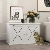 PawHut Hidden Cat Litter Box Enclosure with Double Doors, Hole, Pet House Side End Table, 31.5" x 19" x 20", White(m-8)