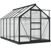 Outsunny 6' x 10' x 6.6' Polycarbonate Greenhouse, Walk-In Green House Kit Garden, Plants Grow, Galvanized Sheet Aluminum Frame with Rain Gutter, Vents and Sliding Door, Grey(m-2)