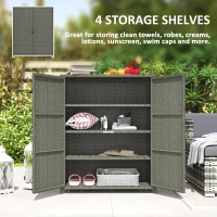 Outsunny Wicker Outdoor Storage Cabinet, Pool Storage Organizer with 4 Shelves and 2 Doors for Garden, Backyard, Dark Grey(m-4)