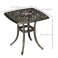 Outsunny Aluminium Outdoor Side Table with Umbrella Hole, 21" Square Patio Coffee Table End Table, Bronze(m-3)