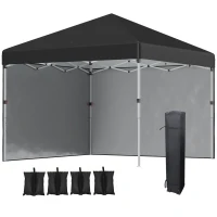 Outsunny 10' x 10' Pop Up Canopy with Sidewalls, Roller Bag, Height Adjustable Instant Tent for Outdoor Garden Patio, Black(m-11)