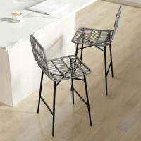 HOMCOM Rattan Counter Height Bar Stools Set of 2, 26" Counter Stools with Back, Modern Bar Chairs for Kitchen Island, Grey(m-10)