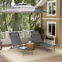Outsunny Folding Outdoor Chaise Lounge Chair Set of 2 with Adjustable Backrest, Headrest, Mesh Seat for Beach, Poolside, Grey(m-8)
