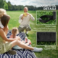 Outsunny Reversible Outdoor Rug, Waterproof Plastic Straw with Carry Bag, 8' x 10', Blue & White Gourd Border(m-8)