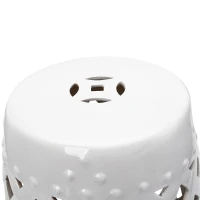 Outsunny 18" Ceramic Garden Stool with Woven Lattice Design, Indoor & Outdoor Decorative Accent Stool, White(m-9)