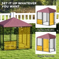 PawHut Welded Wire Outdoor Dog Kennel with 360° Rotating & 4 Levels Adjustable Bowls, Waterproof Cover, 4.6' x 4.6' x 5'(m-7)