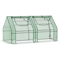 Outsunny 6' x 3' x 3' Portable Mini Greenhouse, Garden Green House Kit with 2 PE/Plastic Covers, Steel Frame and 2 Roll Up Zipper Windows, Dark Green(m-11)