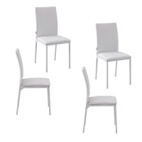 HOMCOM Modern Dining Chairs Set of 4, Upholstered Faux Leather Kitchen Chairs with Rhombic Tufting and Metal Legs for Living Room, White(m-11)