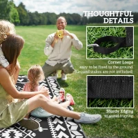Outsunny Reversible Outdoor Rug, Waterproof Plastic Straw with Carry Bag, 8' x 10', Black & White Rhombus Patchwork(m-8)