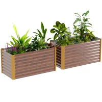 Outsunny Set of 2 Galvanized Metal Planters for Outdoor Plants, 4' x 2' x 2' Raised Garden Bed, Distressed Dark Brown(m-11)