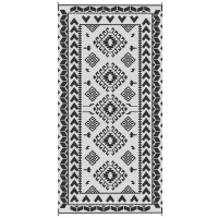 Outsunny Reversible Outdoor Rug, Waterproof Plastic Straw with Carry Bag, 9' x 18', Black & White Rhombus Patchwork(m-1)