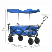 Outsunny Steel Frame Folding Garden Cart, Collapsible Wagon Cart with Removable Canopy, Telescopic Handle and Carrying Bag, Dark Blue(m-3)