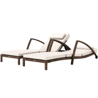 Outsunny Set of 2 Wicker Chaise Lounge Chair Outdoor Patio Lounger with 5 Adjustable Back, Wheels, Cushion, and Armrests, Beige(m-1)