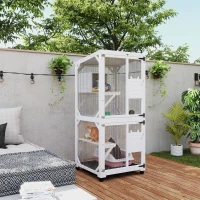 PawHut Catio Outdoor, Elevated Design, with Wheels, Resting Box, Water-Resistant, Multi Platforms, White(m-10)