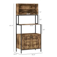 HOMCOM Baker's Rack with Power Outlet and Storage Shelves, Microwave Stand with Louvred Door Cabinets, Rustic Brown(m-3)