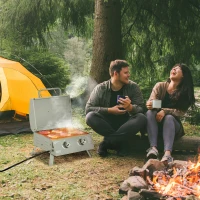 Outsunny 2 Burner Propane Gas Grill, Portable Tabletop BBQ with Foldable Legs, Lid, for Camping, Picnic, Silver(m-8)