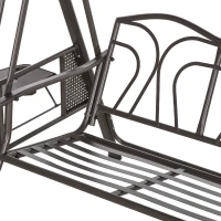 Outsunny Outdoor Patio 3-Person Steel Canopy Cushioned Seat Bench Swing with Included Side Trays & Padded Comfort, Dark Blue(m-9)