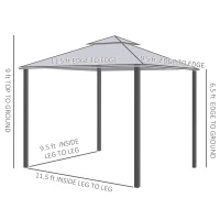 Outsunny 9.6' x 11.6' Patio Gazebo Outdoor Canopy Shelter with 2-Tier Roof and Netting, Steel Frame for Garden, Taupe(m-3)