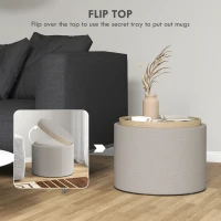 HOMCOM Round Storage Ottoman Coffee Table with Flip Top Tray, Linen Fabric Upholstered Footstool with Hidden Compartment(m-4)