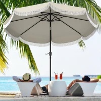 Outsunny 9FT Patio Umbrella, UPF 30+ Outdoor Market Umbrella with Crank, 8 Ribs, Push Button Tilt, Vented Patio Table Umbrella for Deck Backyard Lawn, Light Gray(m-10)