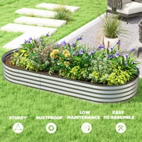 Outsunny 7' x 3' x 1' Large Outdoor Planter Box, Galvanized Raised Garden Bed with Metal Plant Stake, Silver(m-7)