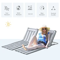 Outsunny 2 Pieces Beach Lounge Chair, Outdoor Folding Chaise Lounge Set w/ Pillow for Sunbath, Snap, Light Grey and White(m-4)