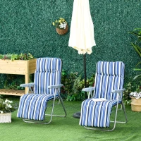 Outsunny Set of 2 Garden Sun Lounger, Outdoor Reclining Seat Cushioned Seat, Foldable Adjustable Recliner, Grey and Blue(m-8)
