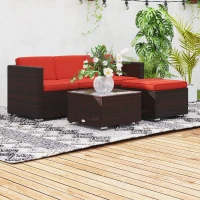 Outsunny Patio Furniture w/ Soft Cushions, Corner Sofa Sets, Red(m-10)