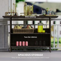 Outsunny Wicker Outdoor Bar Table, PE Rattan Bar Height Patio Table with 2 Shelves, Steel Frame for Garden, Backyard, Dark Brown(m-4)