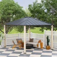 Outsunny 10' x 12' Hardtop Gazebo with Metal Roof, Wood Grain Frame Outdoor Gazebo Canopy for Patio, Garden, Backyard, Lawn(m-7)