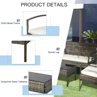 Outsunny 4 Pieces Patio Furniture Sets with A Loveseat, Two Armchairs and A Coffee Table, Outdoor Conversation Set with Glass Top Table, Grey PE Rattan and Cream White Cushions(m-6)
