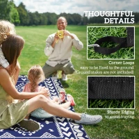 Outsunny Reversible Outdoor Rug, Waterproof Plastic Straw with Carry Bag, 9' x 18', Blue & White Rhombus Patchwork(m-8)