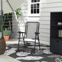 Outsunny Outdoor Folding Chair, Bungee Sling Foldable Patio Dining Chair with Armrests, Folding Lawn Chair for Camping, Garden, Pool, Beach, Backyard, Grey(m-10)