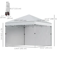 Outsunny 10' x 10' Pop Up Canopy with Sidewalls, Roller Bag, Height Adjustable Instant Tent for Outdoor Garden Patio, Light Grey(m-3)