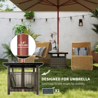 Outsunny 22" Square Steel PE Rattan Wicker Table With Umbrella Hole, Outdoor Patio Accent Dining Side Table Used as Umbrella Stand, Mixed-Grey(m-4)